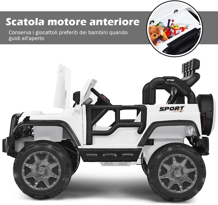 Auto Macchina Elettrica per Bambini 12V, Veicolo Elettrico a Batteria a 2 Posti, con Telecomando 2,4 G, Porta USB e AUX, per Bambini 3+ Anni (Bianco)