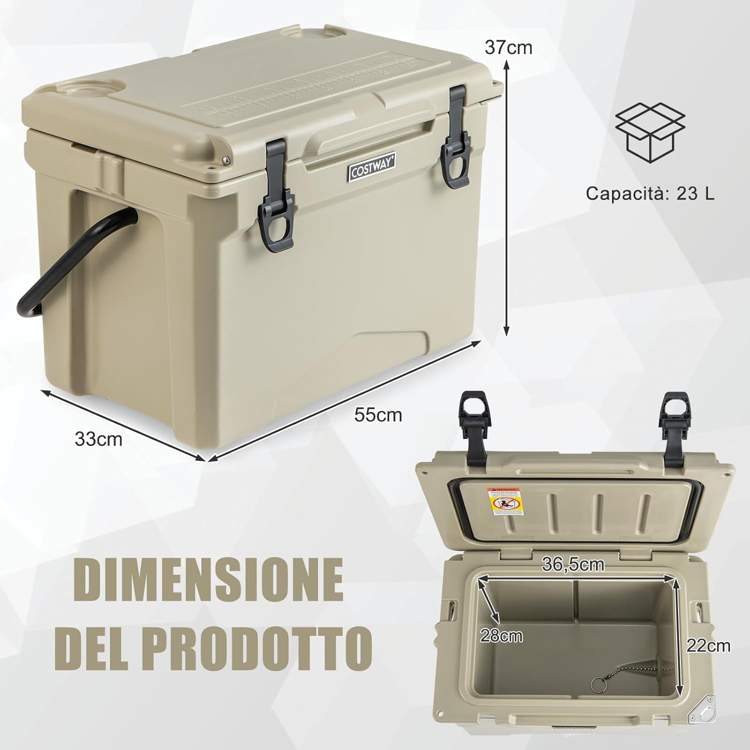Frigorifero Portatile da 21 Litri, Frigorifero da Campeggio con Portabicchieri Integrati, Regolo e Apribottiglie, Freddo Fino 5-7 Giorni, per Barbecue, Campeggio, Picnic, Pesca