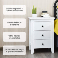 Comodino con 3 Cassetti, Cassettiera da Letto, Tavolino Spazioso con Struttura Resistente, per Salone e Camera da Letto, 46 x 37 x 65 cm (Bianco, 2 pezzo)