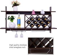 Mensola per Vino da Parete, Scaffale da Parete per Vino con Ripiani, Portabottiglie da Parete in Legno (Nero)