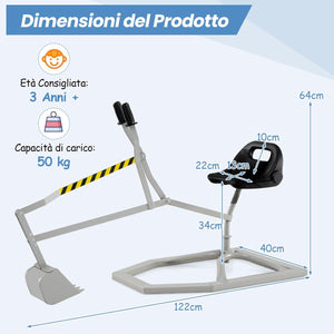 Escavatore per Bambini, Scavatore di Sabbia da Spiaggia con Controlli a 2 Mani e Pala Flessibile, Sedile Girevole a 360°, Escavatore da Costruzione per Esterni, 3 Anni+ (con Base Grigio)
