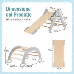 3 in 1 Set da Arrampicata per Bambini, Giocattoli da Arrampicata a Triangolo con Triangolo Arco e Salita, Ideale per Bambini 1 Anni + (Grigio)