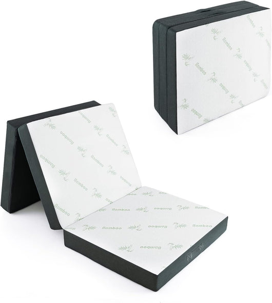 Materasso Pieghevole Ospiti, Materasso da Campeggio Pieghevole in Schiuma con Rivestimento in Fibra di Bambù, Lettino per Ospiti, 193 x 80 x 10 cm