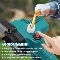 Mini Motosega a Batteria con Oliatore Automatico, 2 Batterie 48V, Barre da 6'' e 8'' Pollici con Catene di Ricambio e Blocco di Sicurezza – Potenza e Versatilità per Lavori di Precisione