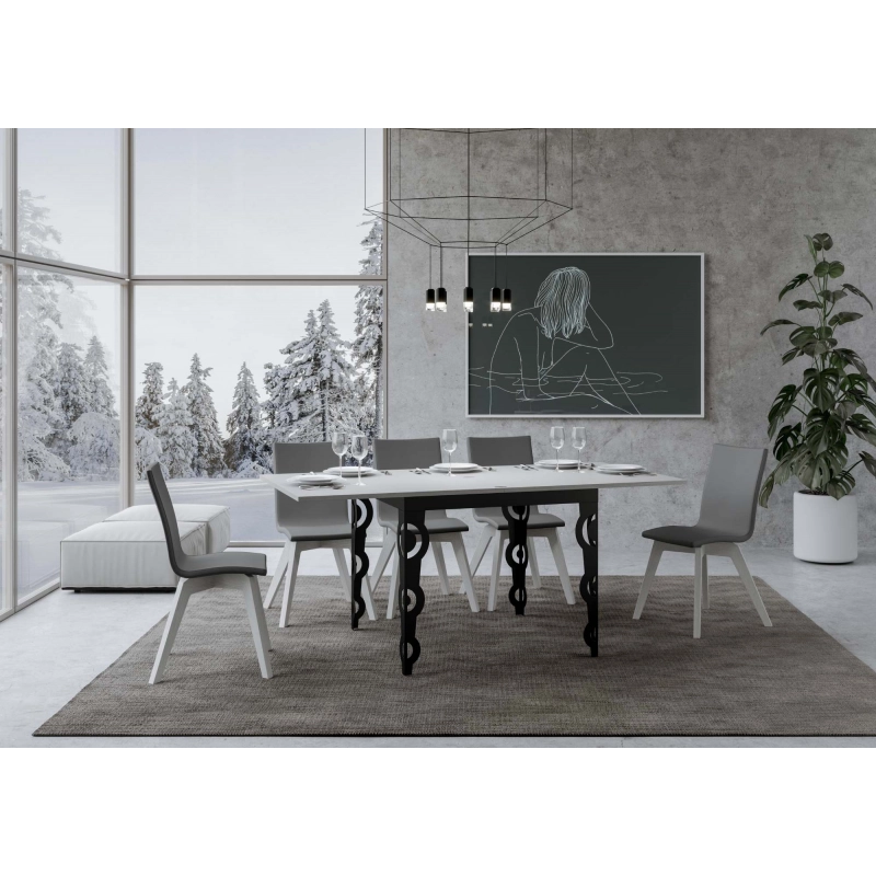 Tavolo apribile 90x90/180 cm Karamay Libra telaio Antracite - Bianco Frassino