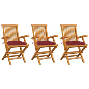 Sedie da Giardino con Cuscini Rosso Vino 3 pz Massello di Teak cod mxl 43902