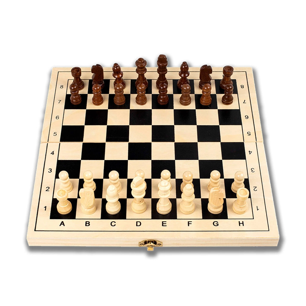 Set di Giochi 3 in 1 Scacchi Dama Backgammon in Legno Salvaspazio 29x29 cm