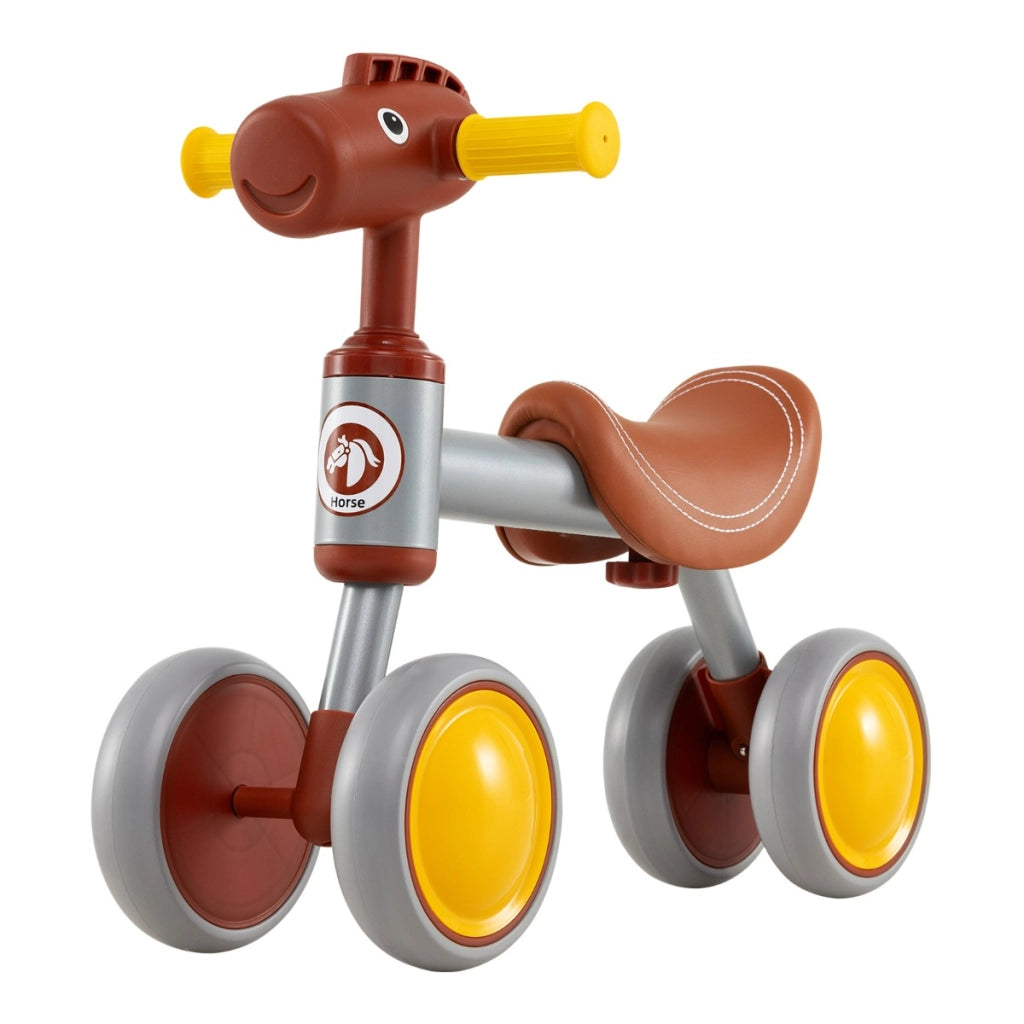 Bici senza pedali con sedile in pelle aritificiale e ruote in schiuma EVA, Bicicletta a 4 ruote per bambini di 18-36 mesi -Biciclette e tricicli