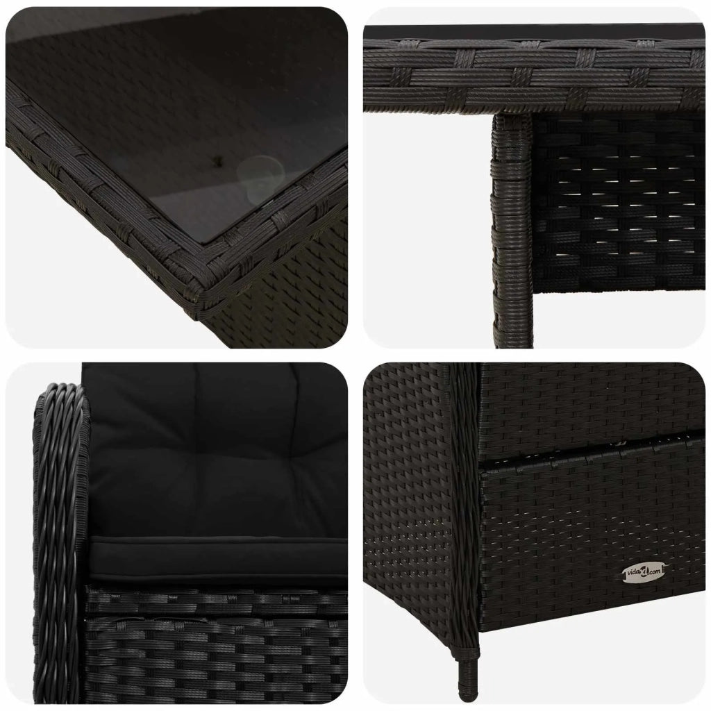 Set da pranzo per esterni 3 pz Nero polyrattan 3422400