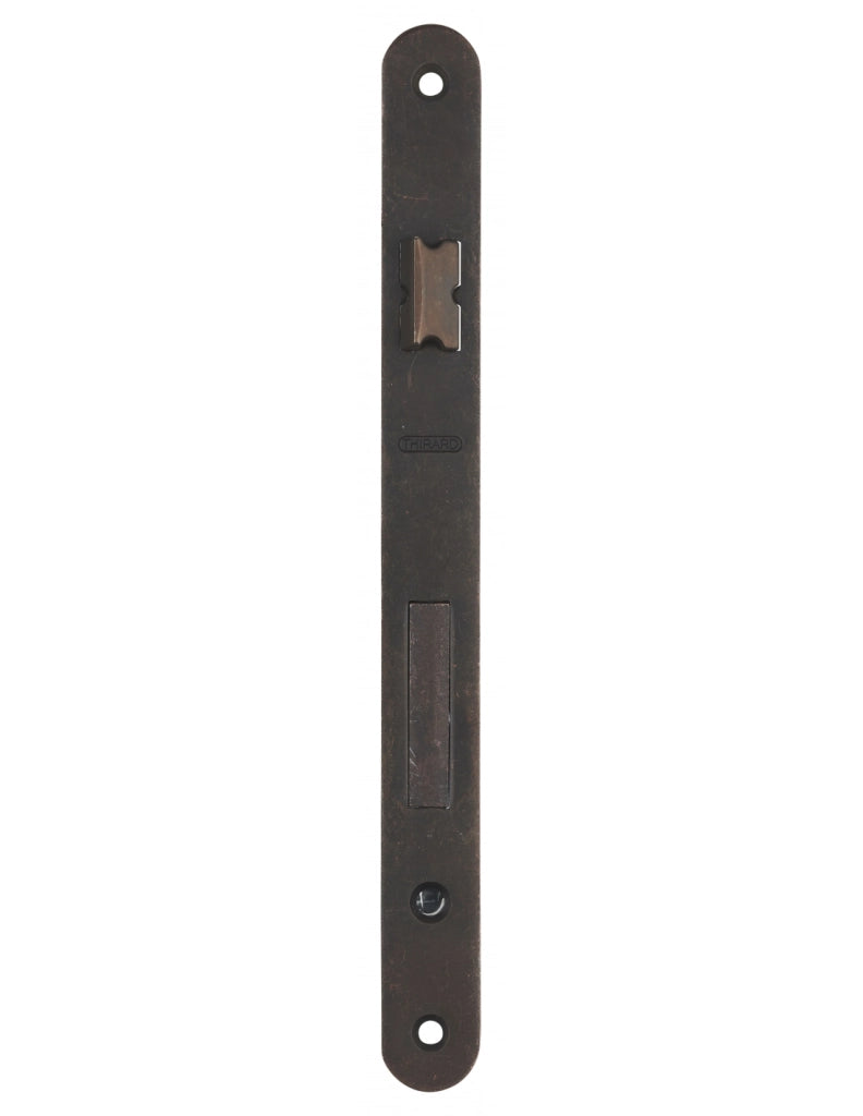 Serratura da incasso a cilindro europeo 90mm x 40mm, doppia mandata, reversibile, piastra tonda, richiamo 1/2 giro, bronzo - THIRARD