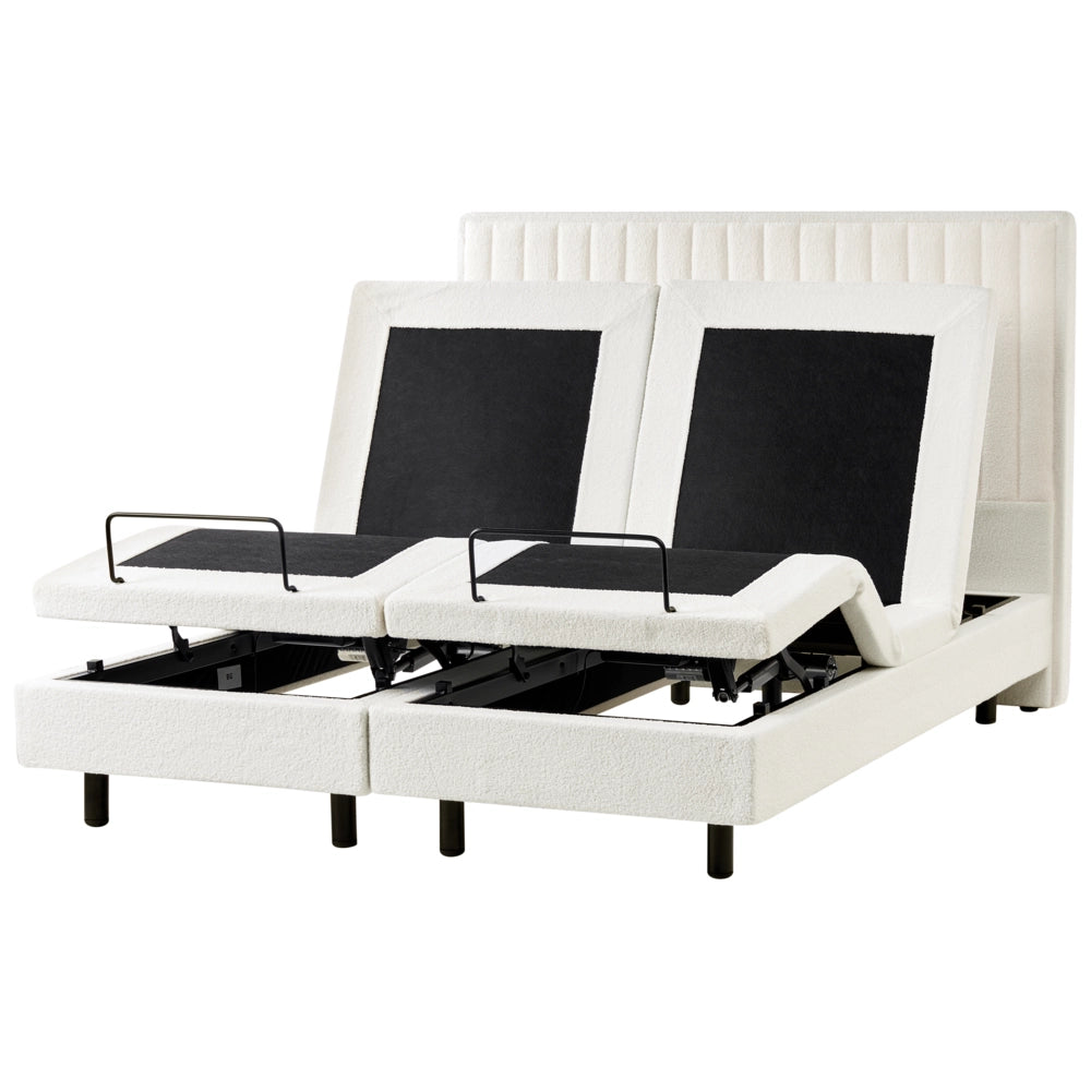 Letto matrimoniale Tessuto bianco sporco regolabile Elettricamente con Telecomando 160 x 200 cm camera da letto cameretta