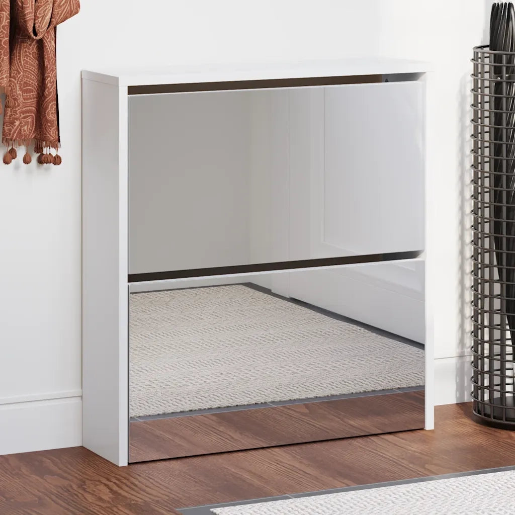 Scarpiera con 2 Ripiani e Specchio-Armadio Scarpiera con Specchio Bianco 63x17x67 cm