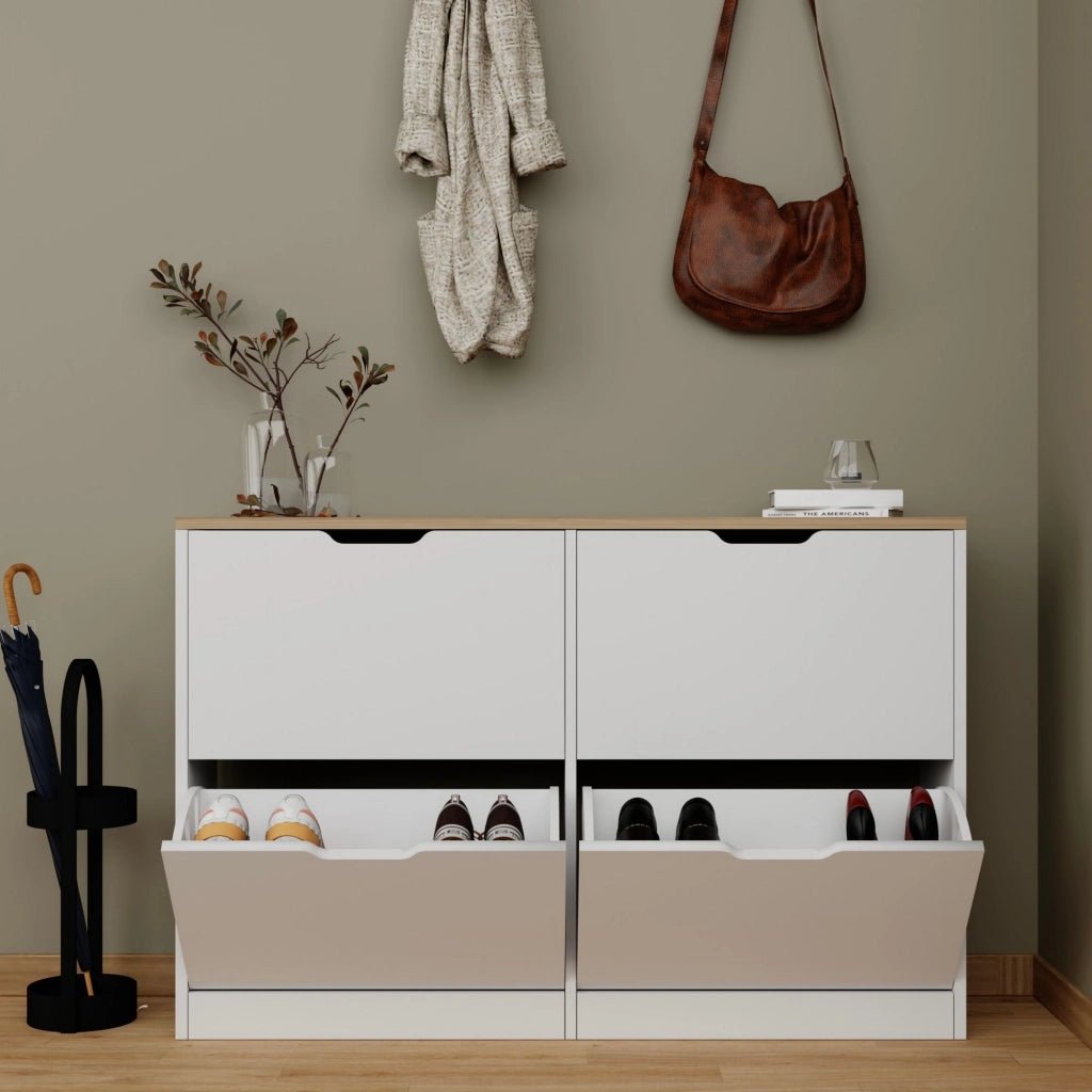Mobile Portascarpe Invorio, Scarpiera 4 Ripiani, 121x30x79h cm Bianco