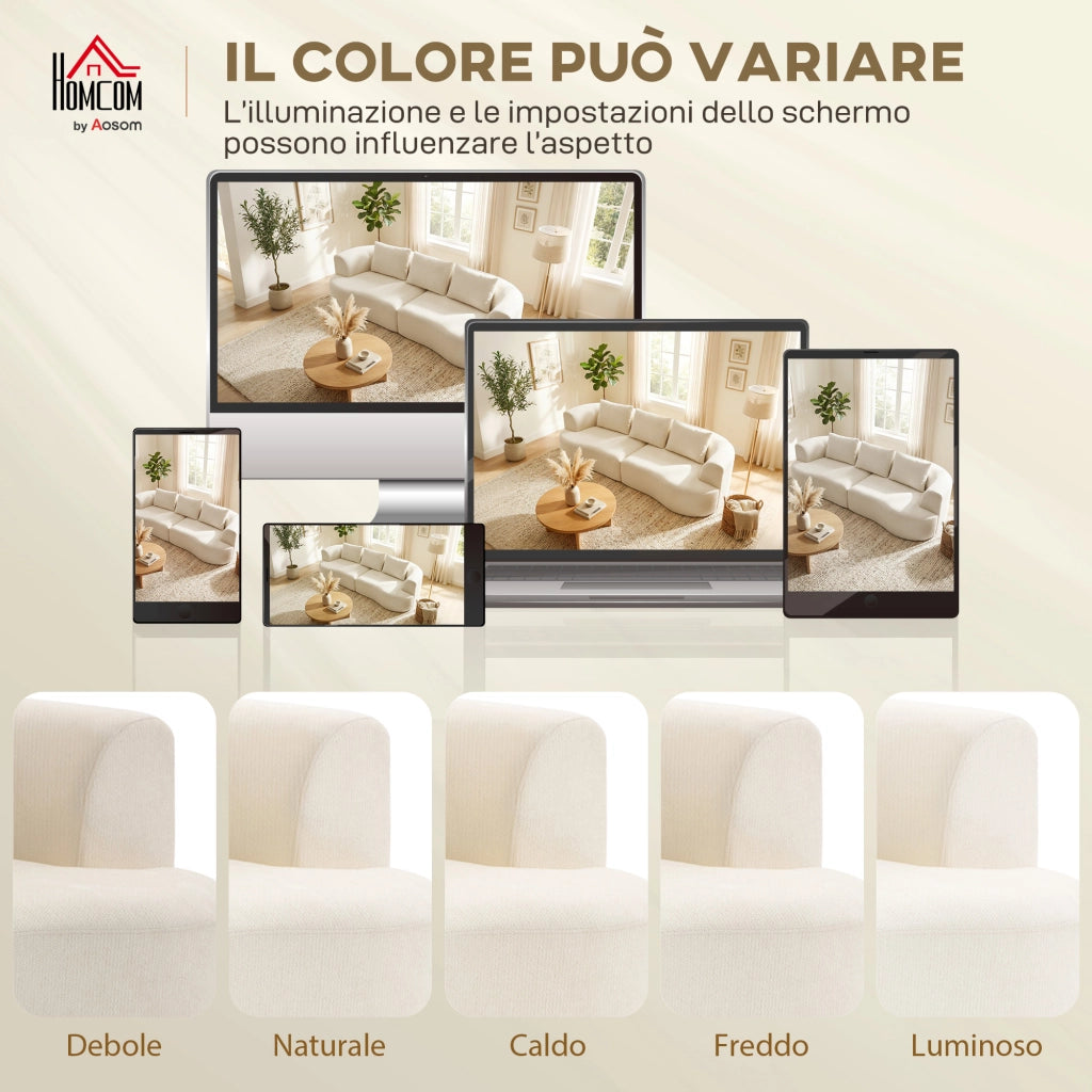 Divano 3 Posti in Ciniglia Crema con Cuscini ¨C Zephmum ¨C 260x106x82 cm