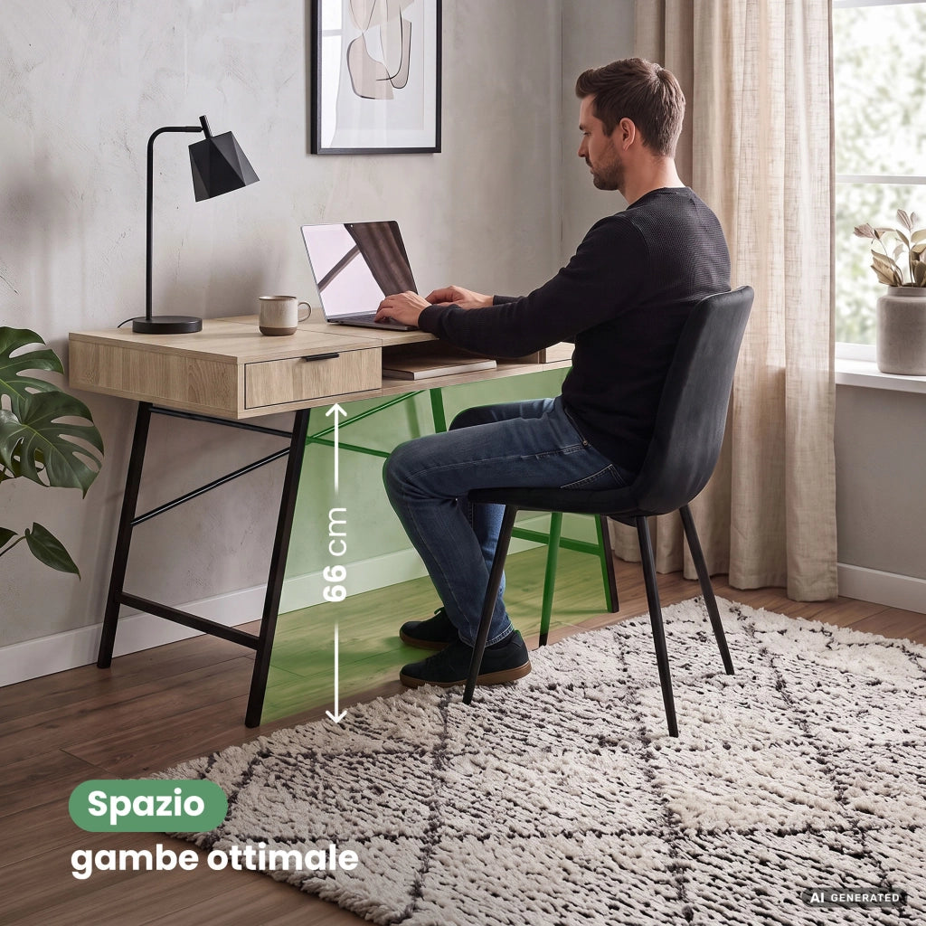 Scrivania industriale per computer Rovere Sonoma ARDEN 120 cm 2 cassetti 1 ripiano gambe nere