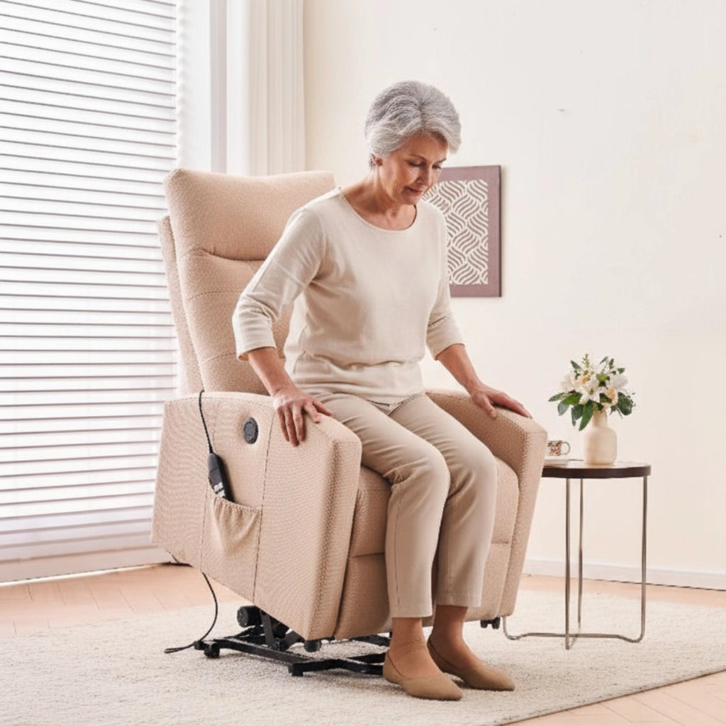 Marvin Poltrona Relax Reclinabile Elettrica con Poggiapiedi Solena, Seduta Ergonomica Massaggiante e Riscaldante i Beige