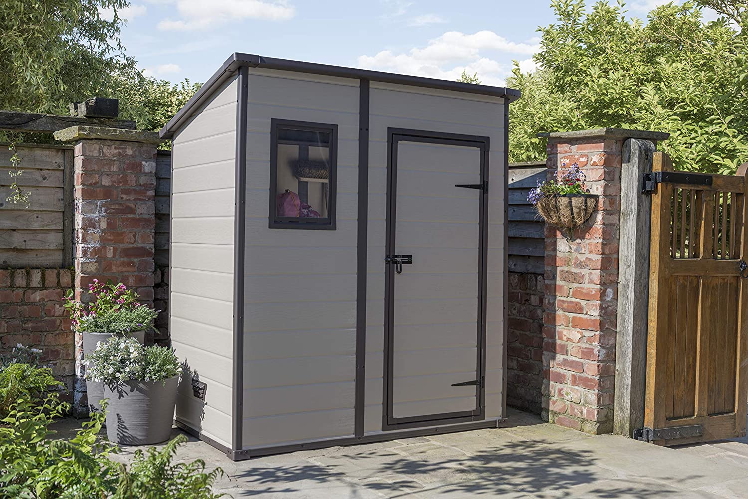 Casetta da Giardino Porta Attrezzi 183,5x111x200,5 cmin Resina Effetto Legno Keter Manor Pent 6x4 Beige