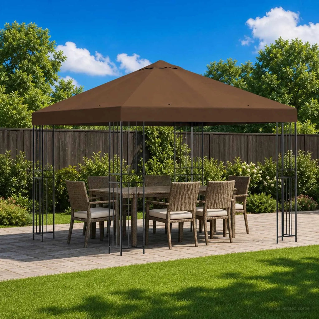 Gazebo | Pergolato 3 x 3 m Marrone Poliestere e Acciaio 190 gsm
