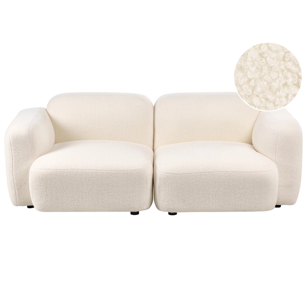 Divano scandinavo a 3 posti con rivestimento schienale e piedini anteriori Piedini in legno bouclé Accogliente bouclé bianco sporco