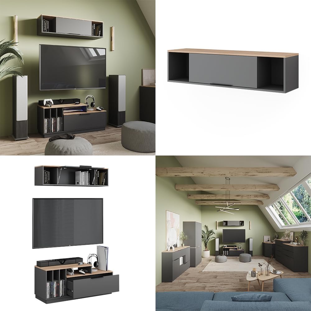 Scaffale a muro Betti, Antracite/Sonoma, 120 x 30 cm