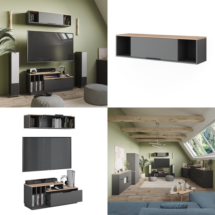 Scaffale a muro Betti, Antracite/Sonoma, 120 x 30 cm