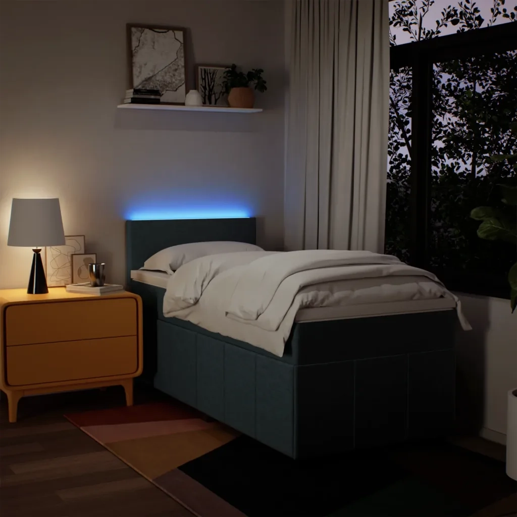 Letto singolo | Letto per adulti | Giroletto a Molle con Materasso Blu 100x200 cm in Tessuto