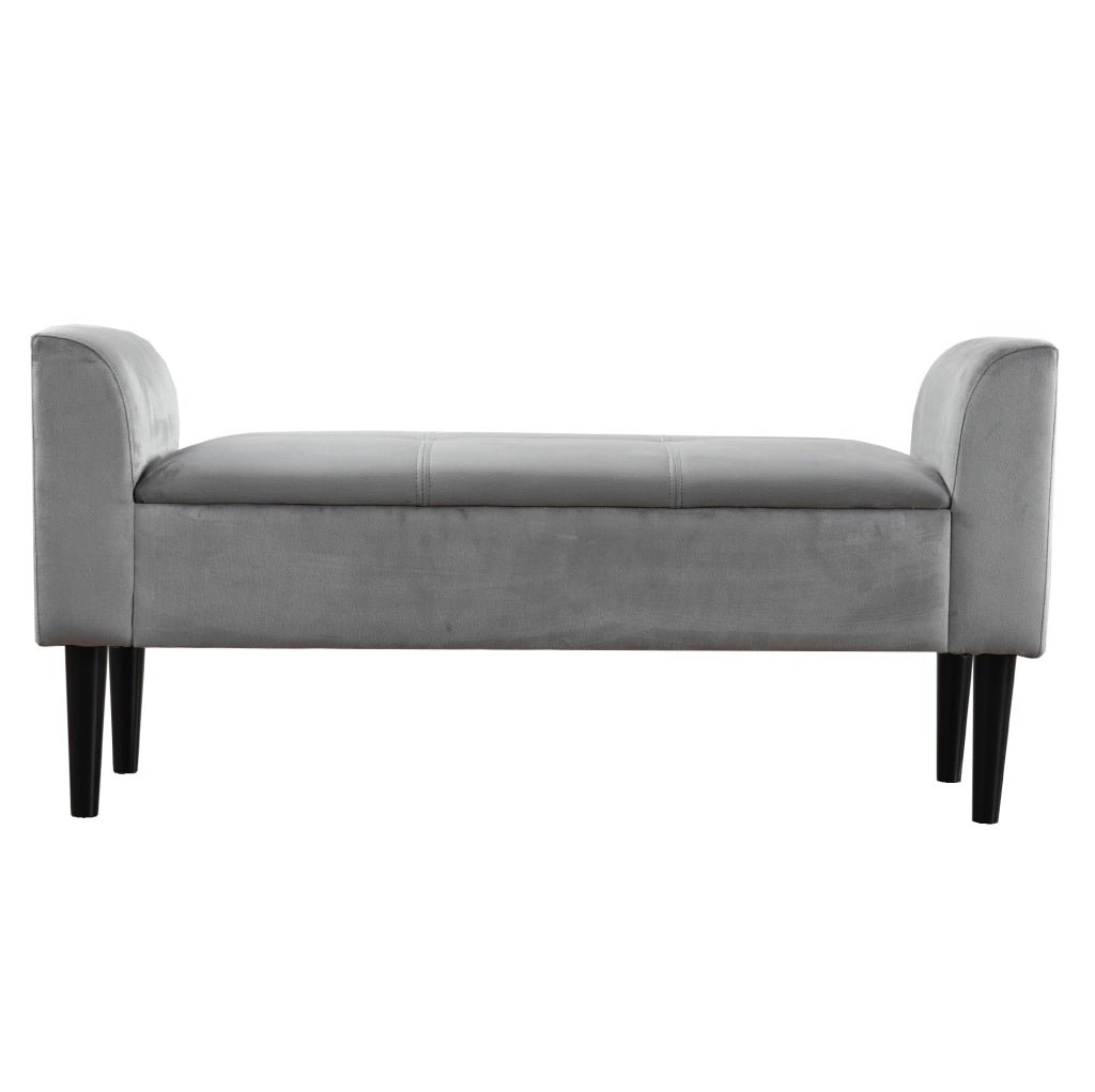 Panca imbottita 116x44x56 cm grigia in velluto e MDF, con braccioli
