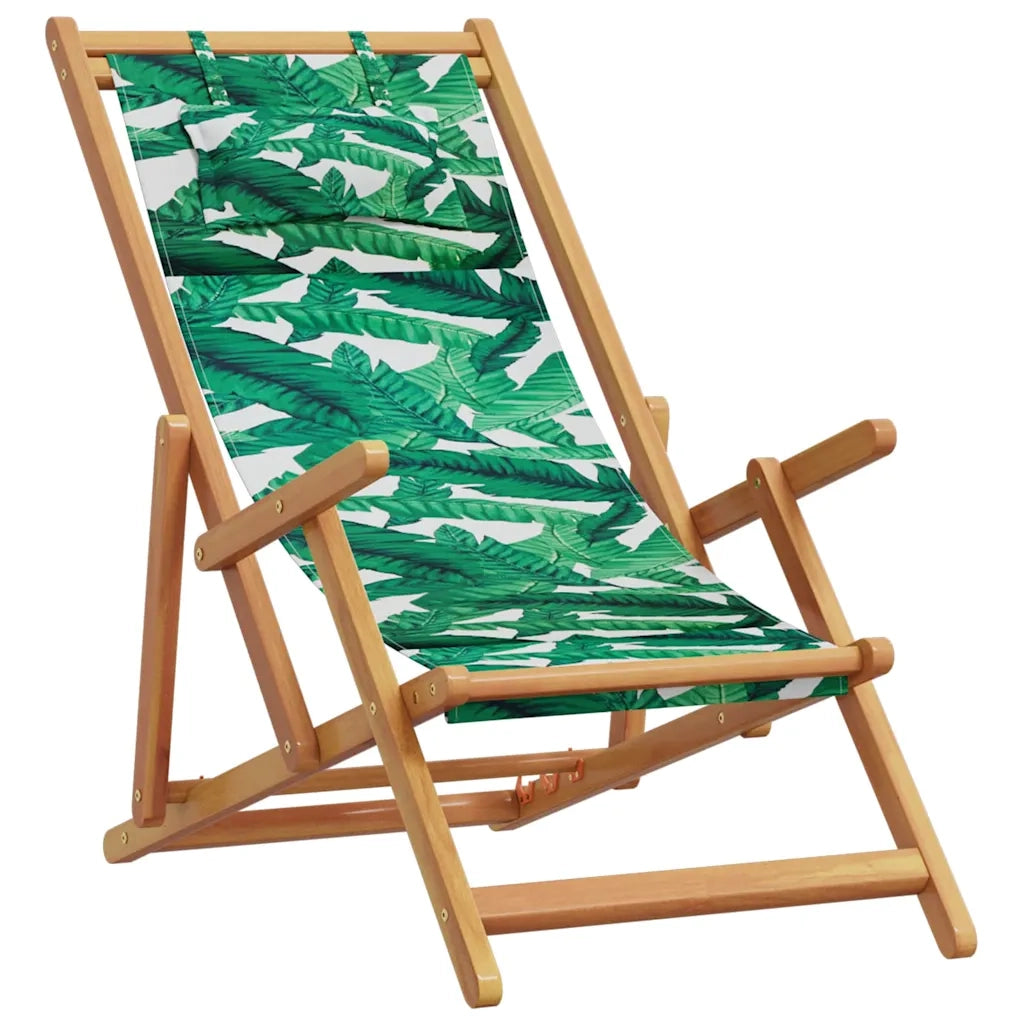 vidaXL Sedia da Spiaggia Pieghevole Foglie Legno Eucalipto e Tessuto