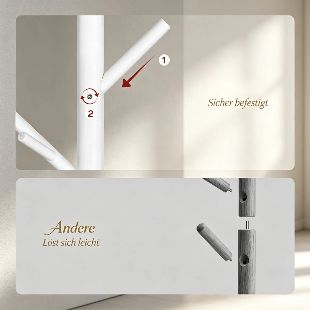 Appendiabiti da terra moderno con design a ramo, base stabile, ganci multipli e ganci ramificati (solo con 1 pz appendiabiti)