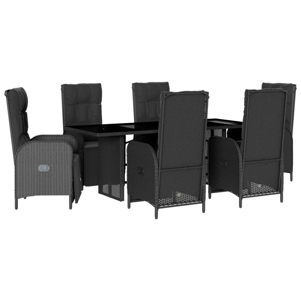 Set da Pranzo da Giardino 7 pz Nero con Cuscini in Polyrattan