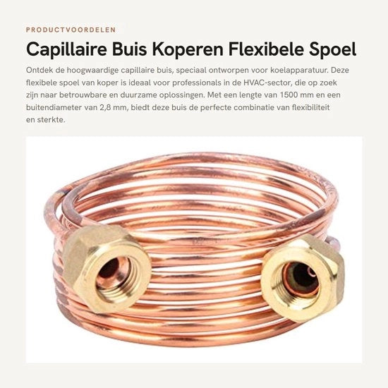 Capillare Buis Flessibile - Buis di Raffreddamento in Rame - Connettori in Ottone - G1/4" - 1500 mm - Pressione fino a 50 bar - Adatto per R22/R410/R32