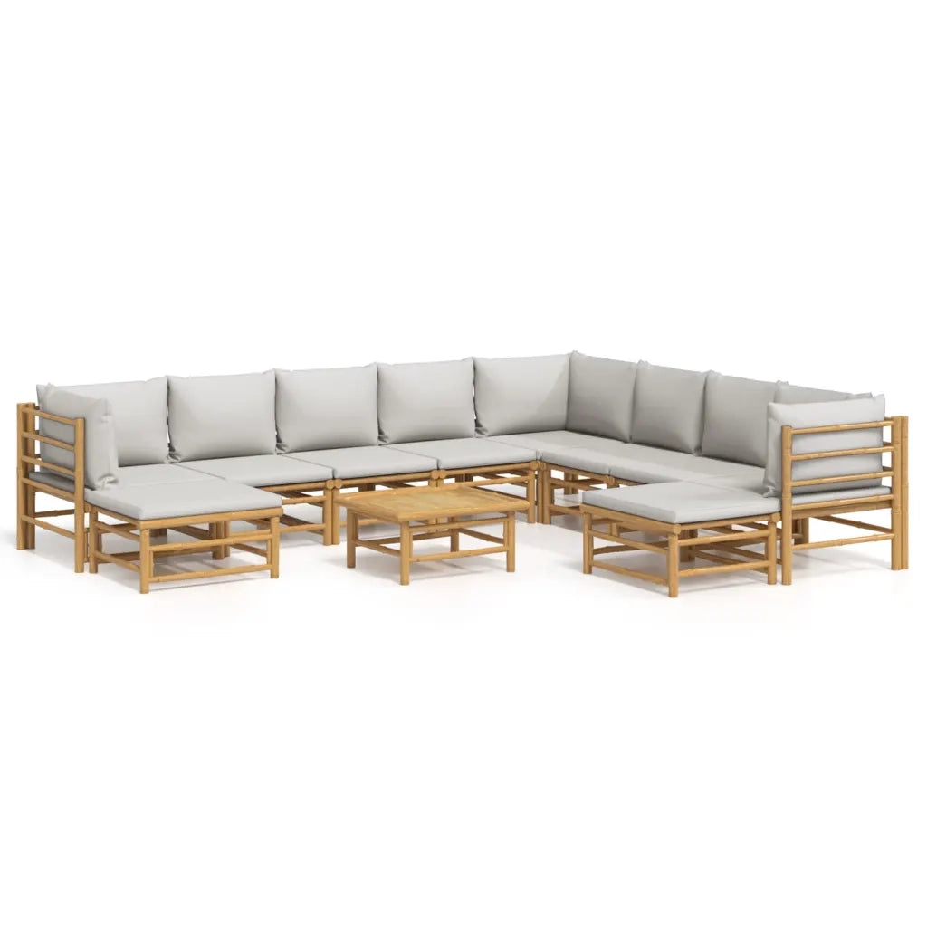 Set Salotto da Giardino 11pz con Cuscini Grigio Chiaro Bambù 3155097