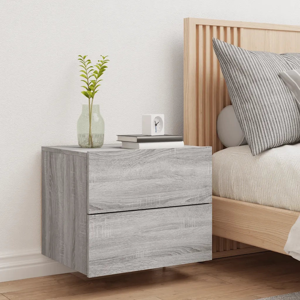 Comodino a Parete con luci LED Grigio Sonoma 836822