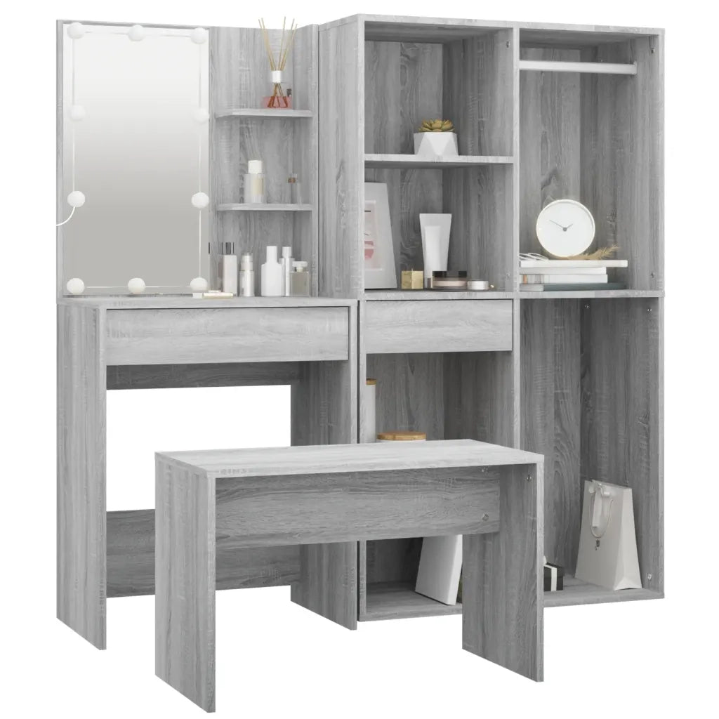 Set Tavolo da Toeletta con LED Grigio Sonoma Legno Multistrato 3114105