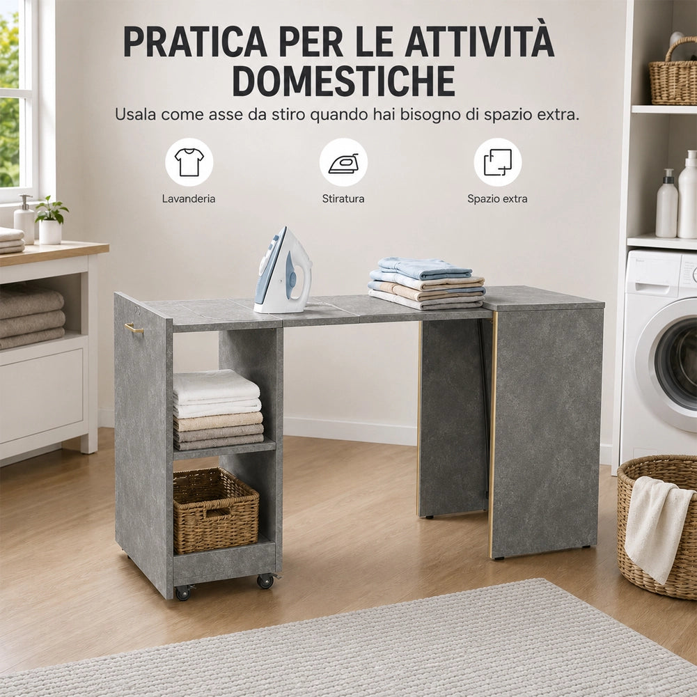 Mobile con Tavolo a Scomparsa Grigio Richiudibile Salvaspazio Scrivania Libreria