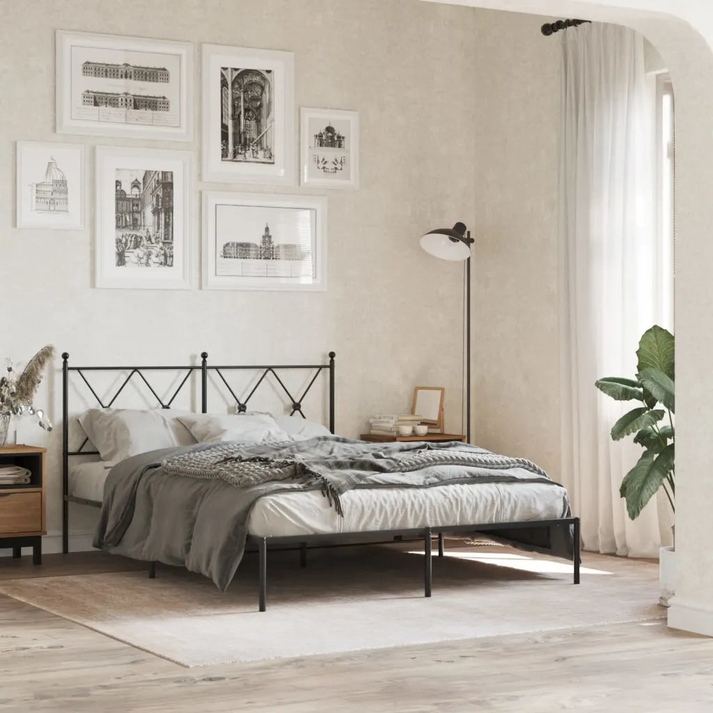 Letto matrimoniale | Letto per adulti | Giroletto con Testiera in Metallo Nero 135x190 cm