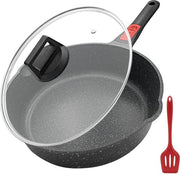 Piatto da biscotti 28 cm con coperchio, rivestimento antiaderente, altezza interna 7,5 cm, padella inductive con maniglia rimovibile, adatta a tutti i tipi di piastra, resistente a forno e lavastoviglie.