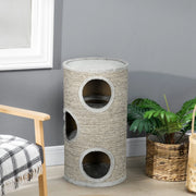 Torre tiragraffi per gatti a 3 livelli in legno, con sisal, grigio, Ø38 x 70 cm