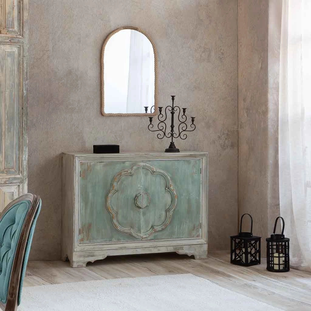 Credenza in legno con 2 porte in finitura invecchiata 120x38x92