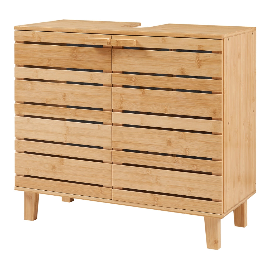 Mobile Sottolavabo da Bagno Epind con Scomparti Chiusi e Ripiano 60 x 66 x 30 cm - Bambù Naturale [en.casa]