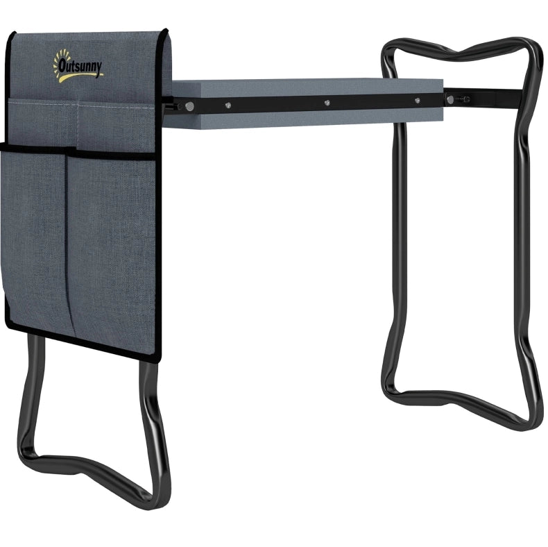 Kneeler da giardino pieghevole 58x28x49 cm in acciaio grigio con tasche portautensili