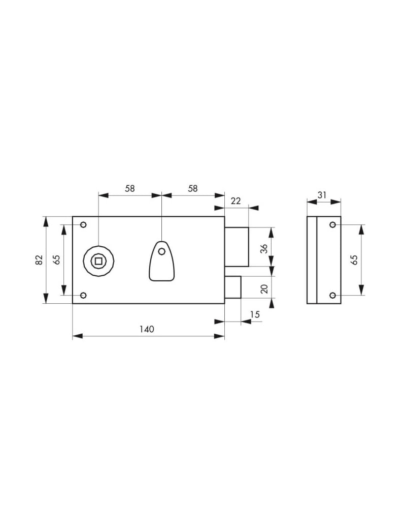 Serratura PDT con mezzo giro 140 x 82 mm, destra, 1 chiave – THIRARD