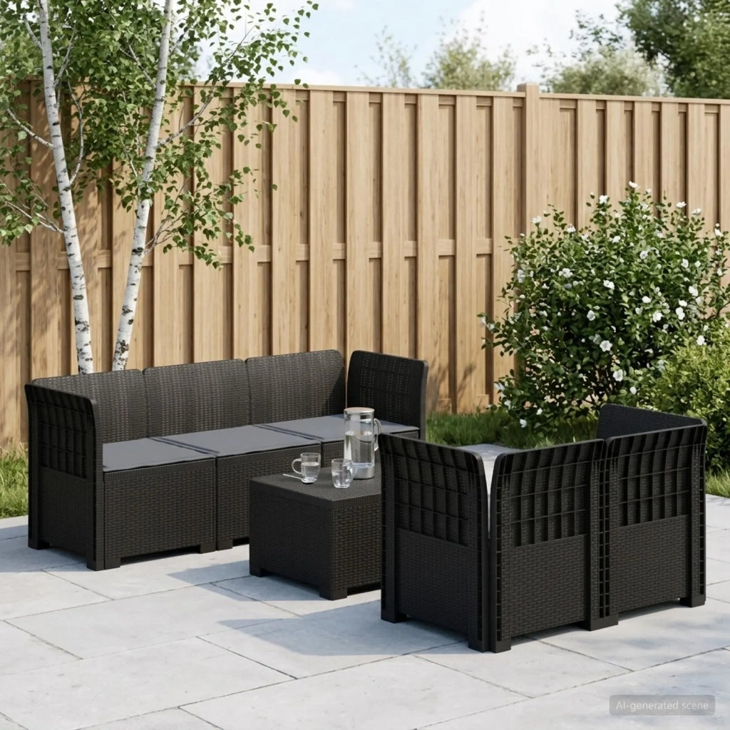 Divano da Giardino 5 Posti con Cuscini Stile Rattan PP 3443893