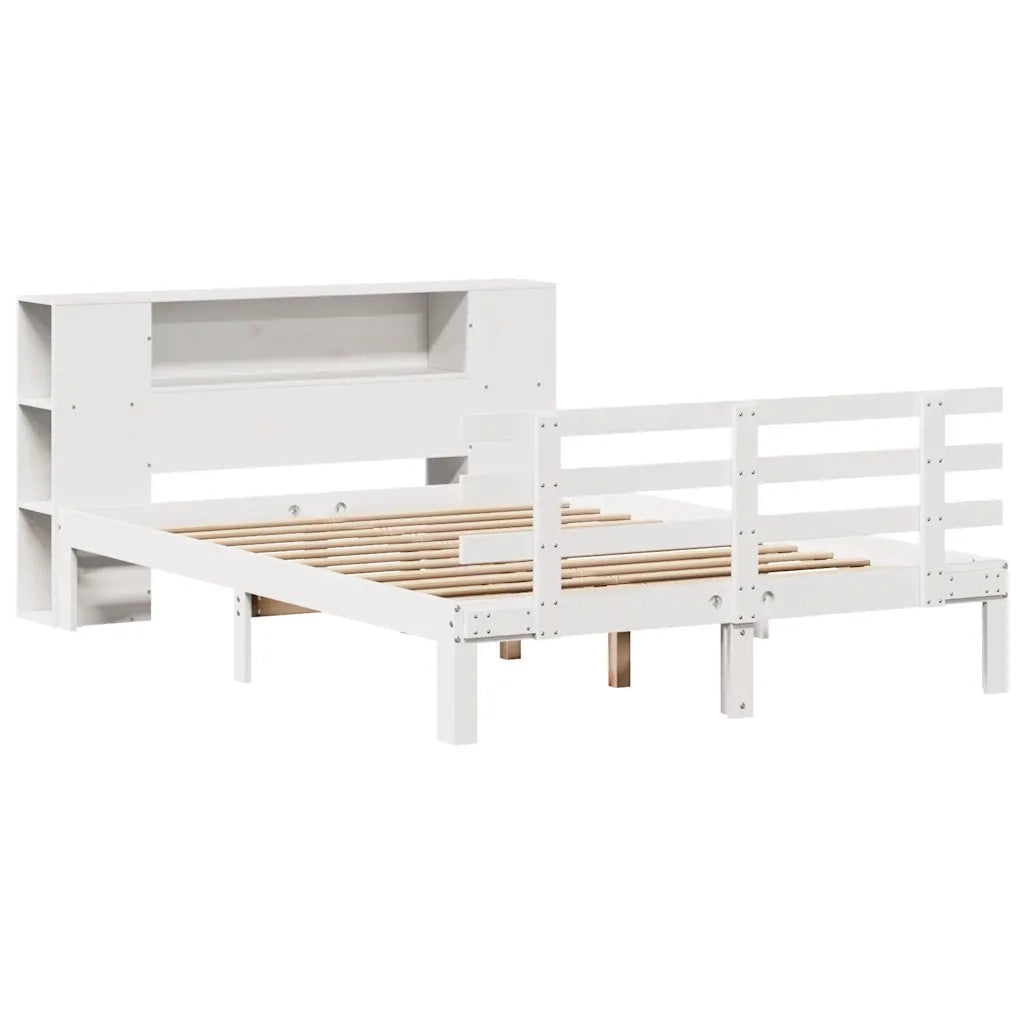 Letto Libreria senza Materasso-Struttura Letto con contenitore Bianco 140x200 cm Legno di Pino 570066