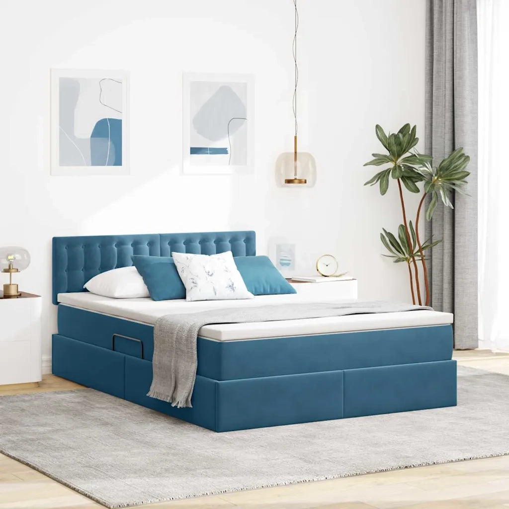 Letto con contenitore LED e materasso Blu Scuro 140 x 200 cm