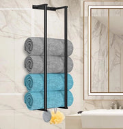 Handdoekenrek a vite per asciugamani arrotolati - Cassa di stoccaggio in acciaio inox per massimo 6 asciugamani da bagno (Nero)