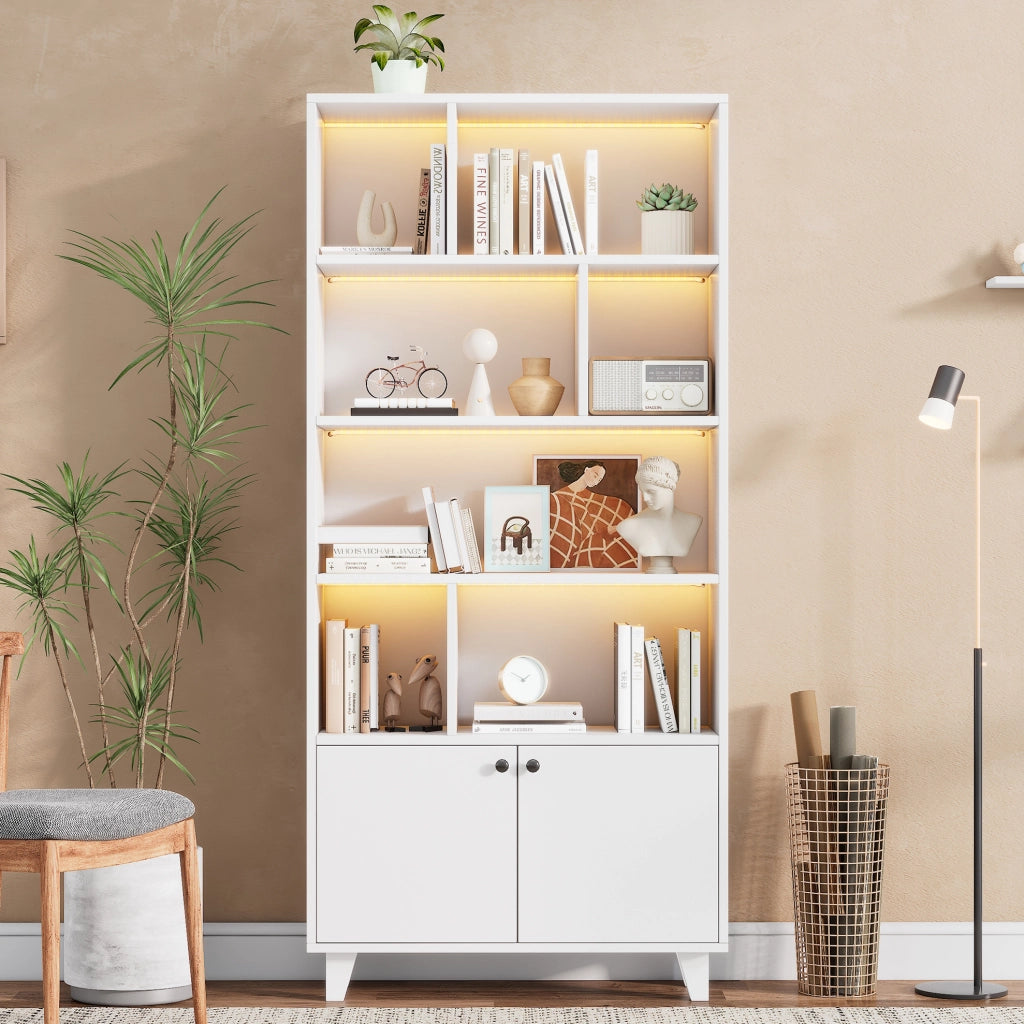 Libreria bianca 80x30x173 cm con LED e ante