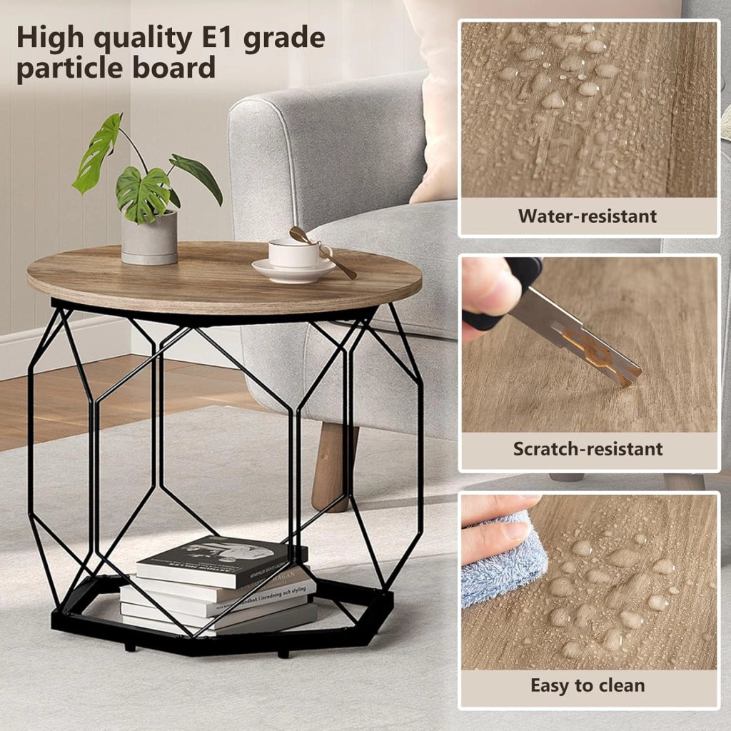 Set di 2 Tavolini da Salotto Rotondi, Tavolini Contenitori in Legno e Metallo, Tavoli Caffè con Piano Rimovibile, per Soggiorno, Camera da Letto, Legno Nero, BTS05szdc