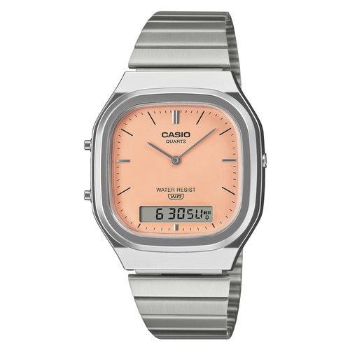 Orologio casio aq 240e 4aef edgy silver e orange