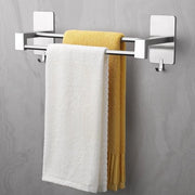Sostegno asciugamano senza forare - Acciaio inossidabile - Adesivo autoattacco - Bagno cucina - 44 cm - Doppia staffa asciugamano